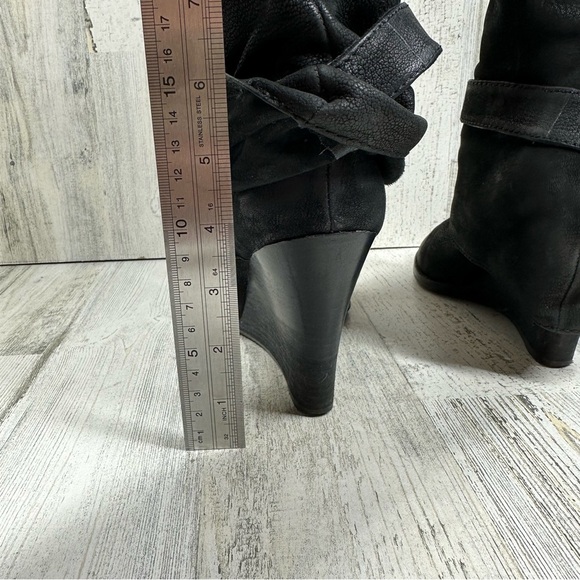 Vince Camuto Alician Leather Black Wedge Heels Buckle Knee High Boots #1299 - Picture 7 of 12